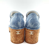 CHANEL シャネル 靴 ヒール ローファー インディゴ デニム コルクソール G45142 サイズ38C 24cm 箱あり 26k74-1
