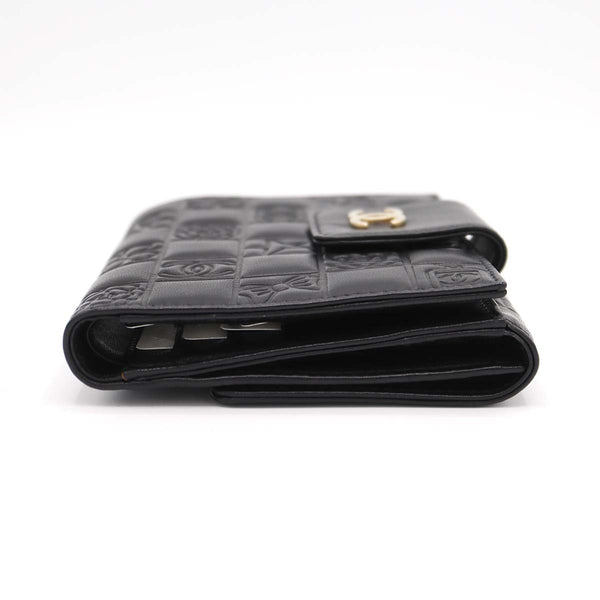 CHANEL シャネル 財布 アイコン ラムスキン 二つ折り 型押し Wホック ココマーク 黒 8番代 ギャラあり H18894