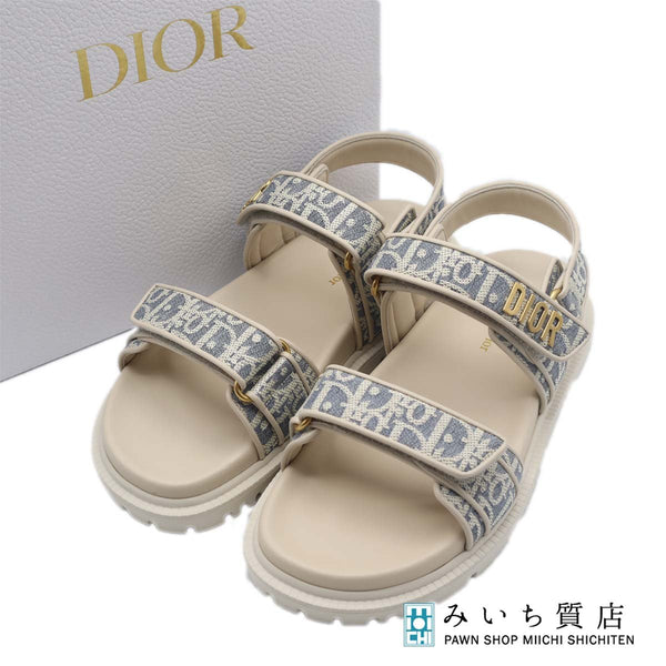 未使用 Christian Dior ディオール サンダル 38 約25cm アクト オブリーク ホワイト 靴 レディース 箱有 H19574
