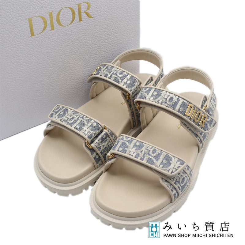未使用 Christian Dior ディオール サンダル 38 約25cm アクト オブリーク ホワイト 靴 レディース 箱有 H19574