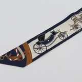 HERMES エルメス ツイリー Les Voitures Nouvelles 馬車の変遷 スカーフ シルク100 ネイビー 茶 箱 H24219