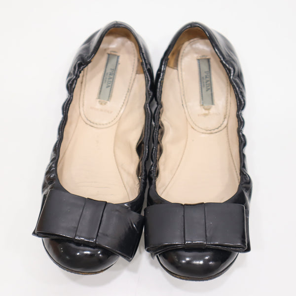 PRADA プラダ バレエシューズ 35 1/2 22.5cm ブラック フラットシューズ レディース 箱有 30k571-7