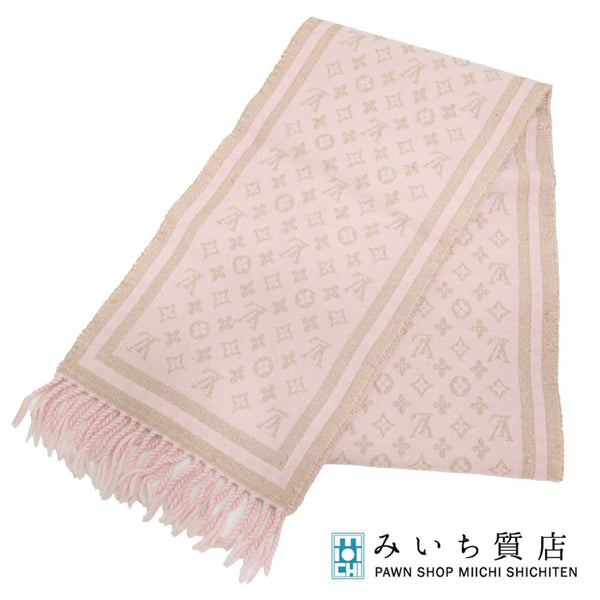 LOUIS VUITTON LV ルイヴィトン マフラー 408836 モノグラム ピンク ゴールドカラー カシミヤ ウール 服飾小物 M3816