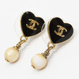 CHANEL シャネル ピアス ハート ココマーク フェイクパール 04A ゴールドカラー×ブラック アクセサリー 箱 ok1857