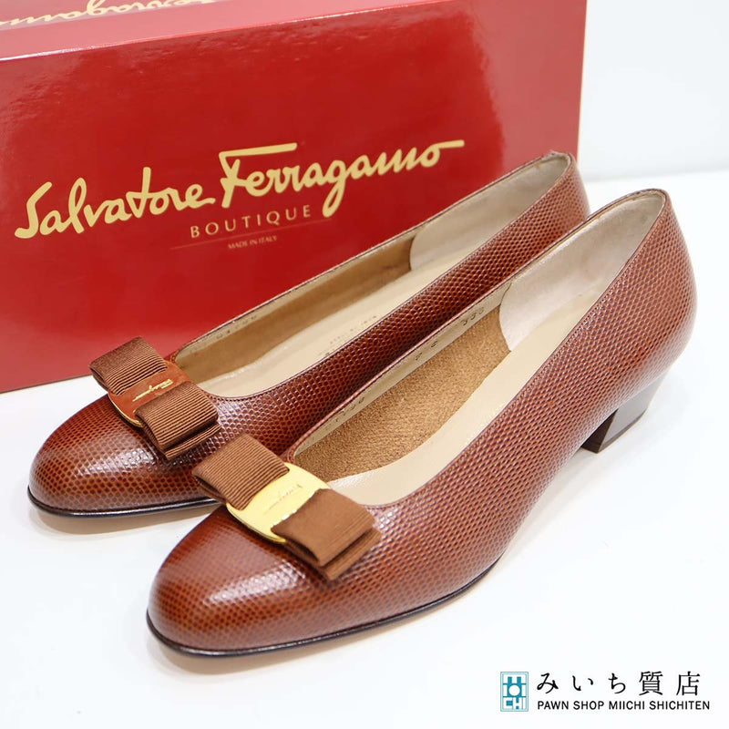 Salvatore Ferragamo サルヴァトーレフェラガモ ヴァラ リボン パンプス DG01796 サイズ7 約24cm ブラウン 箱有 H11565