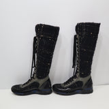 CHANEL シャネル ロングブーツ ツイード T G30443 37 ブラック レディース 靴 箱有 H6845