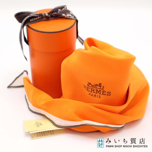 未使用 HERMES エルメス スカーフ ロザンジュ ロゴ ひし形 オレンジカラー 服飾小物 M4463