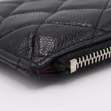 CHANEL シャネル フラグメントケース キャビアスキン マトラッセ クラシックポーチ ブラック×シルバー 30番代 H18279