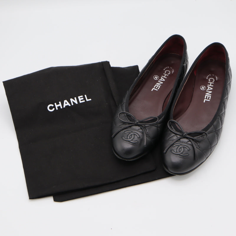 CHANEL シャネル フラットシューズ G26250 38C 25cm マトラッセ パンプス ブラック 靴 H21001