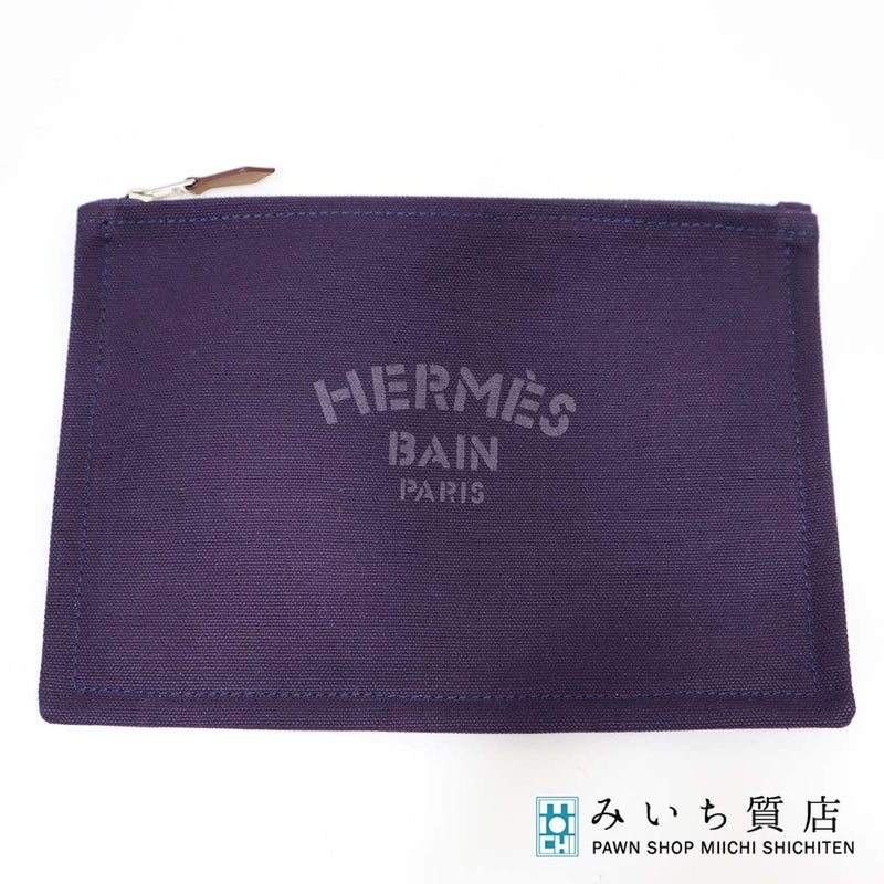 美品 ポーチ HERMES エルメス ヨッティングPM 紫 パープル キャンバス クラッチバッグ フラットポーチ 20K79-178