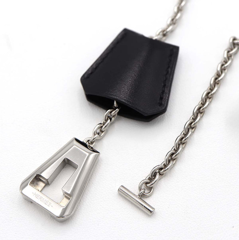 HERMES エルメス NC クロシェット ネックレス パラジウム バッファローホーン レザー 32.1g 箱あり M4186