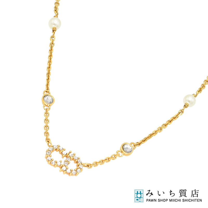 Christian Dior ディオール CDロゴ ラインストーン ネックレス アクセサリー ゴールドカラー 総重量約4.4g 箱有 25k565-1
