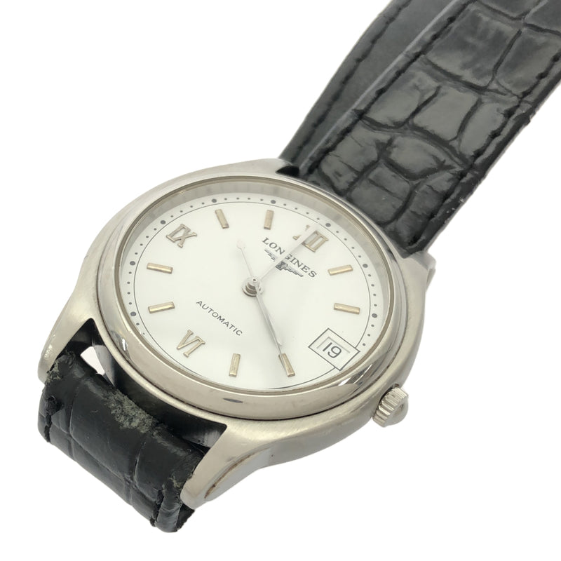腕時計 稼働 LONGINES ロンジン L5.660.4 自動巻き 白色文字盤 替えベルト有 ベルト尾錠社外品 M1385