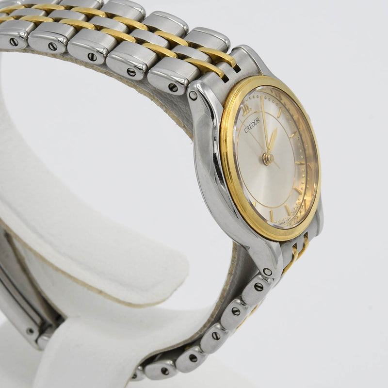 稼働 腕時計 SEIKO セイコー CREDOR クレドール 7371-0040 クォーツ シルバー色文字盤 コンビ 2025.8電池交換済 M2128