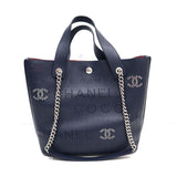 CHANEL シャネル パンチング ココマーク レザー チェーン トートバッグ AS0487 ネイビー ポーチ付き 袋ギャラあり H19403