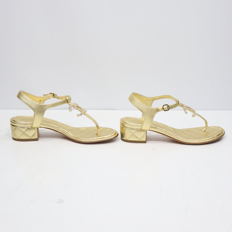 CHANEL シャネル 20A G36402 サンダル ココマーク マトラッセ ゴールドカラー 38 レディース 箱有 25k1074-2