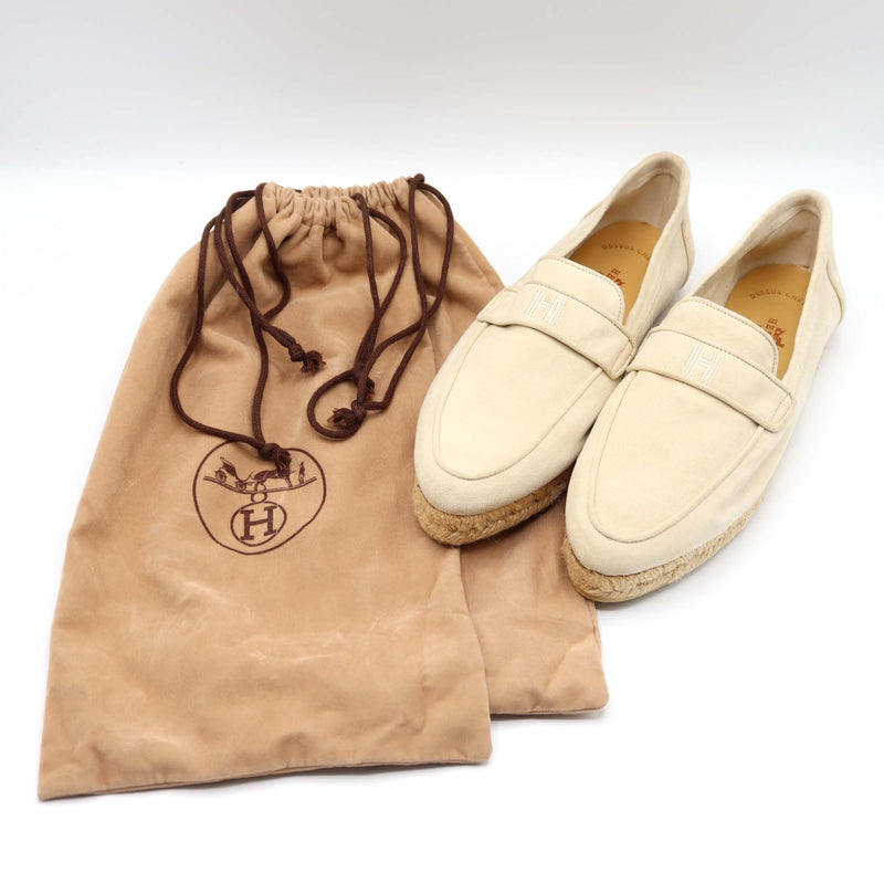 HERMES エルメス パンプス 38 スウェード ホワイト系 レディース 靴 H20374