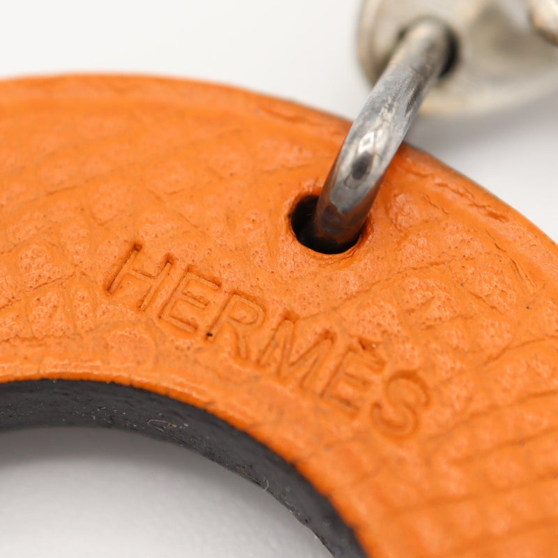 HERMES エルメス バッグチャーム 馬蹄 レザー シルバー 925 オレンジ ブラック アクセサリー 箱有 H18850