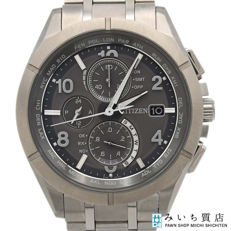 稼働 腕時計 CITIZEN シチズン H800-T024190 エコドライブ 電波時計 デイト グレー系文字盤 メンズ 20s585-1