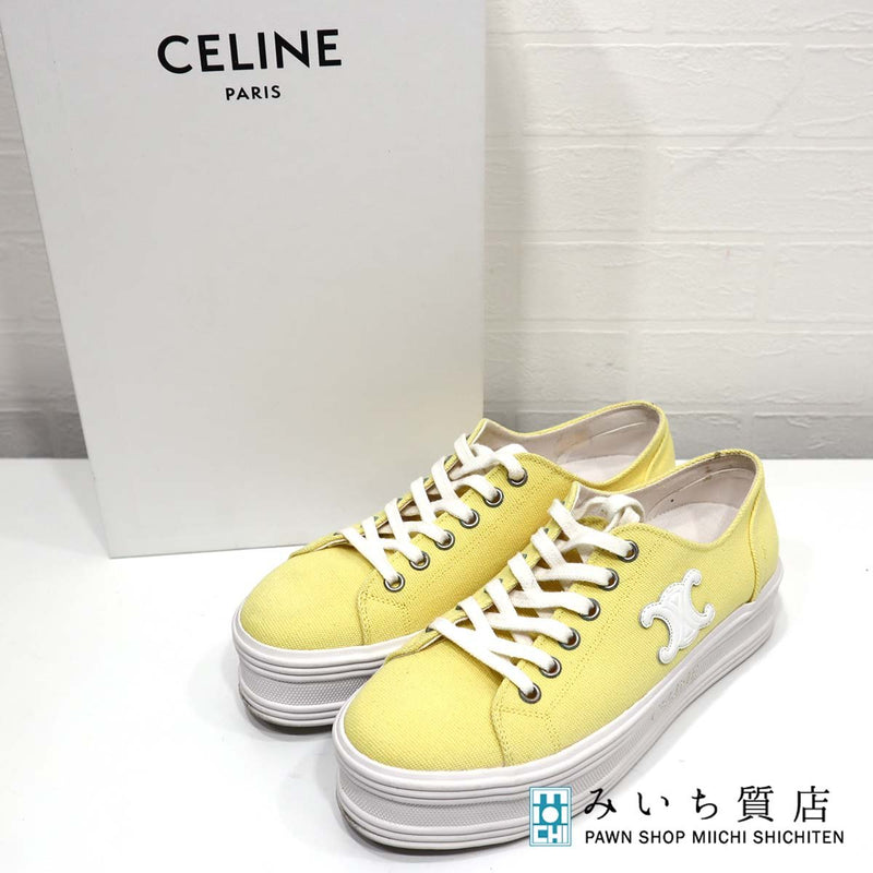 セリーヌ CELINE スニーカー トリオンフ ロゴ 36 23cm キャンバス 黄色 イエロー 厚底 靴 シューズ キャンバス H1484 –  みいち質店