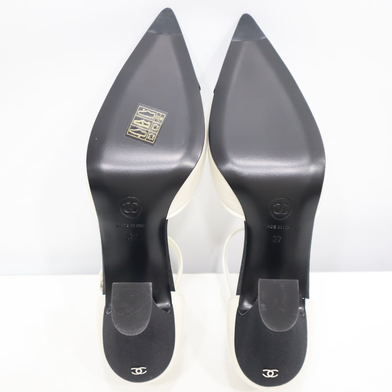CHANEL シャネル ヒール パンプス G33888 37 23.5cm ホワイト ブラック レディース 箱有 H4044