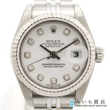 稼働 腕時計 ROLEX ロレックス デイトジャスト 69174G F番 SS×WG 自動巻き 10Pダイヤ 箱あり レディース ko233