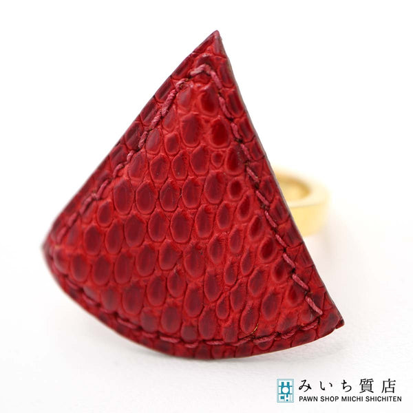 25k986-5 HERMES エルメス スカーフリング リザード トライアングル 赤 ゴールド金具 服飾小物 25k986-5