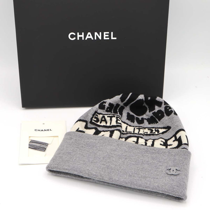 CHANEL シャネル P77668 メティエダール ニットキャップ ニット帽 グレー 帽子 レディース eco1736