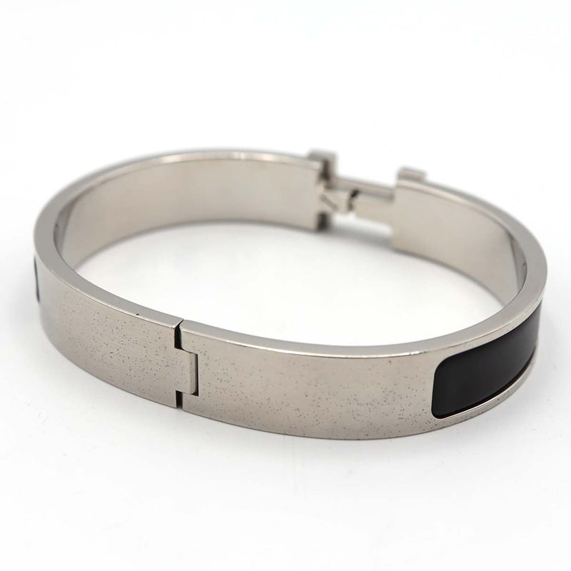 HERMES エルメス クリックH GM Hロゴ バングル ブレスレット シルバーカラー×ブラック アクセサリー 22k23-1