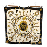 HERMES エルメス カレ90 LES CLES THE KEYS RARE 鍵 スカーフ ブラック×ホワイト シルク100 H23952