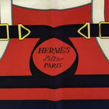 HERMES エルメス カレ90 スカーフ Eperon d'or 黄金の拍車 レッド ネイビー シルク100％ eco1459