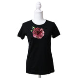 DOLCE&GABBANA ドルチェ&ガッバーナ ドルガバ スパンコール バラ 薔薇 半袖 Tシャツ レディース サイズ40 ブラック 25k167-77