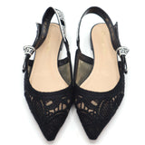 Christian Dior ディオール サンダル J'A DIOR スリングバックフラット 38 1/2 ブラック レース パンプス H15994