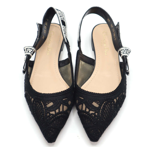 Christian Dior ディオール サンダル J'A DIOR スリングバックフラット 38 1/2 ブラック レース パンプス H15994