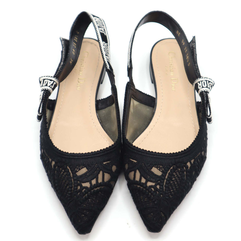 Christian Dior ディオール サンダル J'A DIOR スリングバックフラット 38 1/2 ブラック レース パンプス H15994