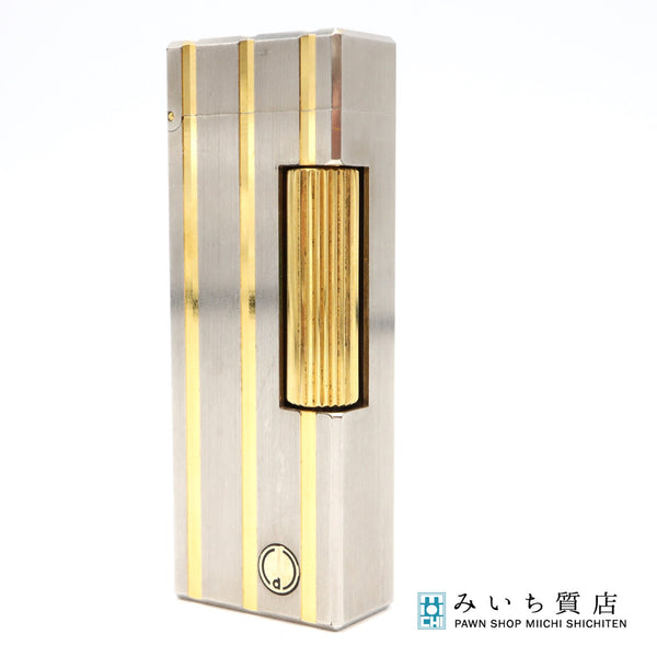 着火未確認 dunhill ダンヒル ライター ローラー式 シルバー×ゴールド ライン ストライプ ビンテージ 喫煙具 コレクション H1884