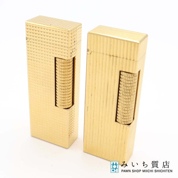dunhill ダンヒル ガスライター 2点 US RE24163 ゴールドカラー ダイヤモンド柄 ストライプ柄 着火未確認 H12869