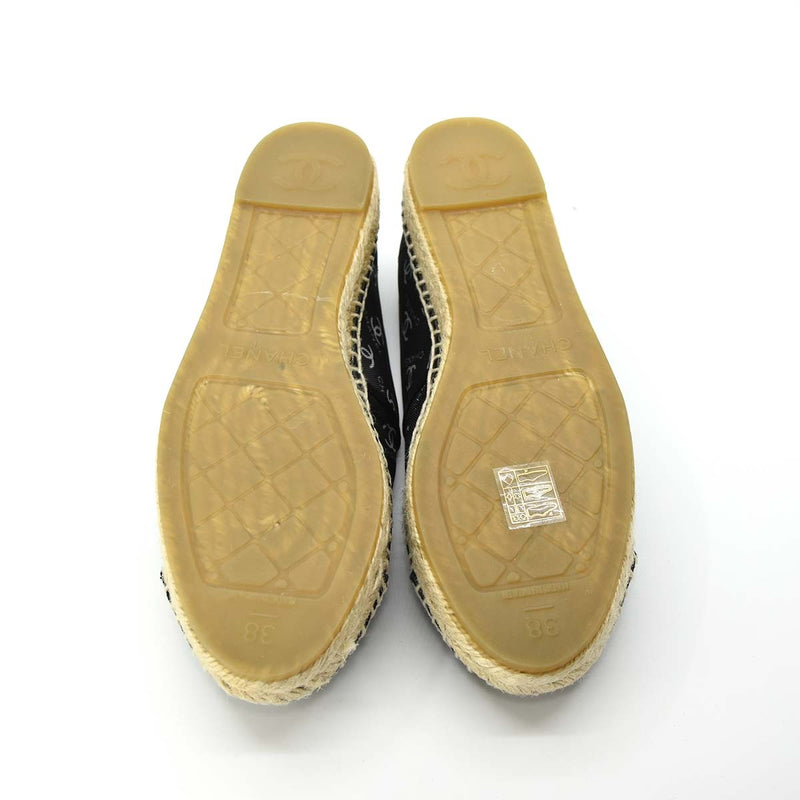 美品 シャネル エスパドリーユ ココマーク フラットシューズ メッシュ ブラック 38 CHANEL 靴 サンダル G34673 21k451-2