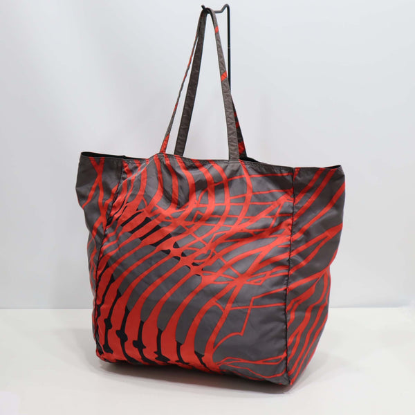 PRADA プラダ トートバッグ ナイロン 総柄 三角ロゴ レッド グレー 鞄 H18173