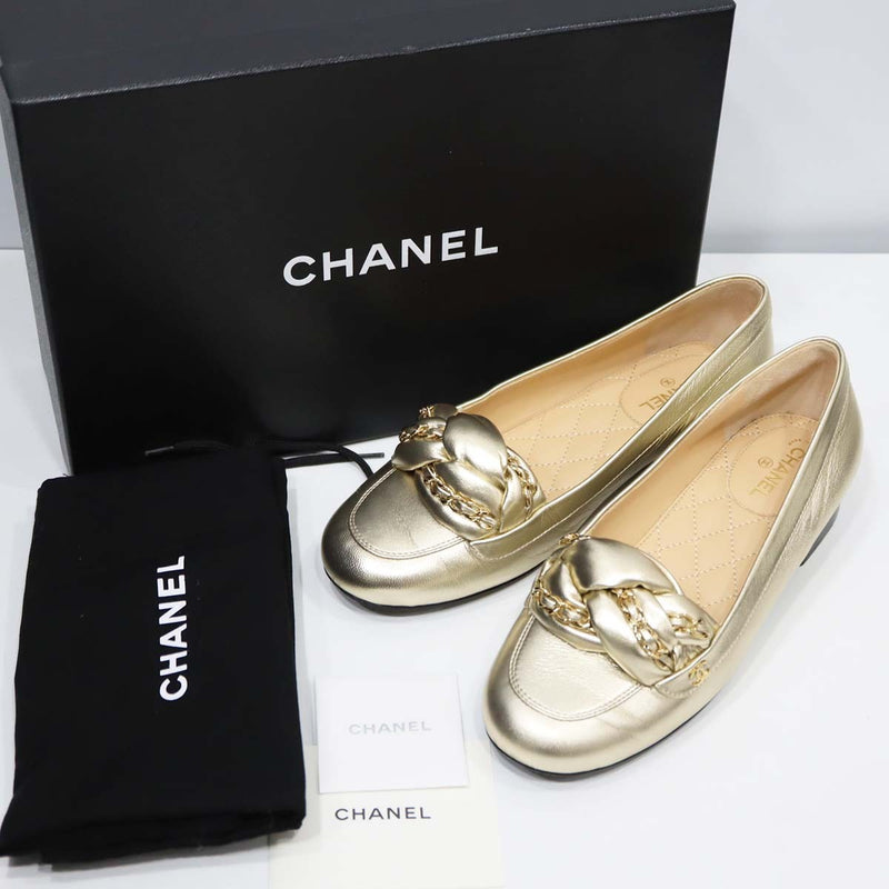 CHANEL シャネル フラットシューズ ローファー ココマーク G32954 ゴールド サイズ37 24cm レディース 靴 H7577