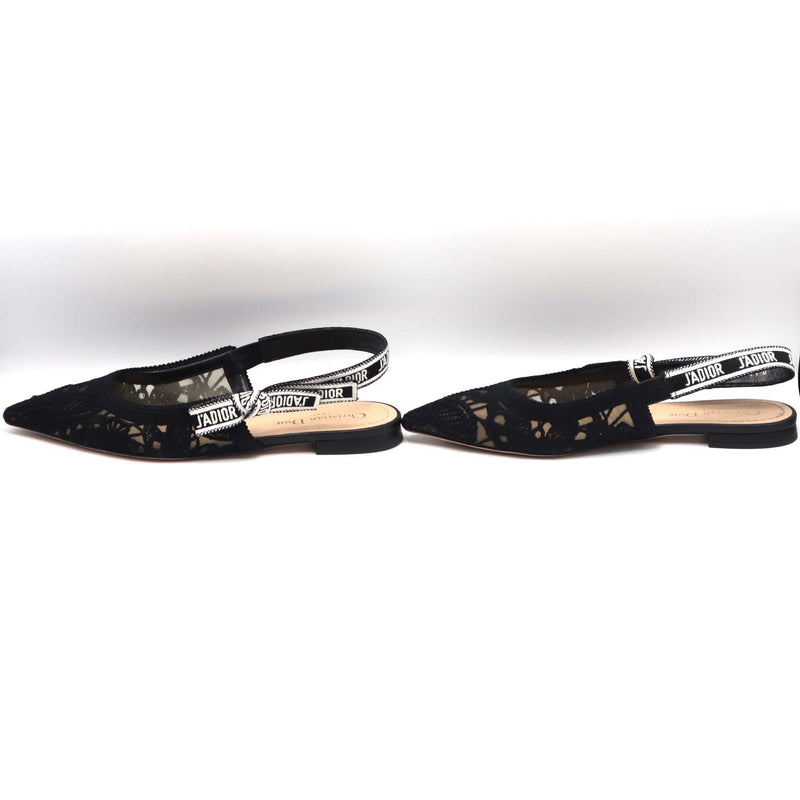 Christian Dior ディオール サンダル J'A DIOR スリングバックフラット 38 1/2 ブラック レース パンプス H15994