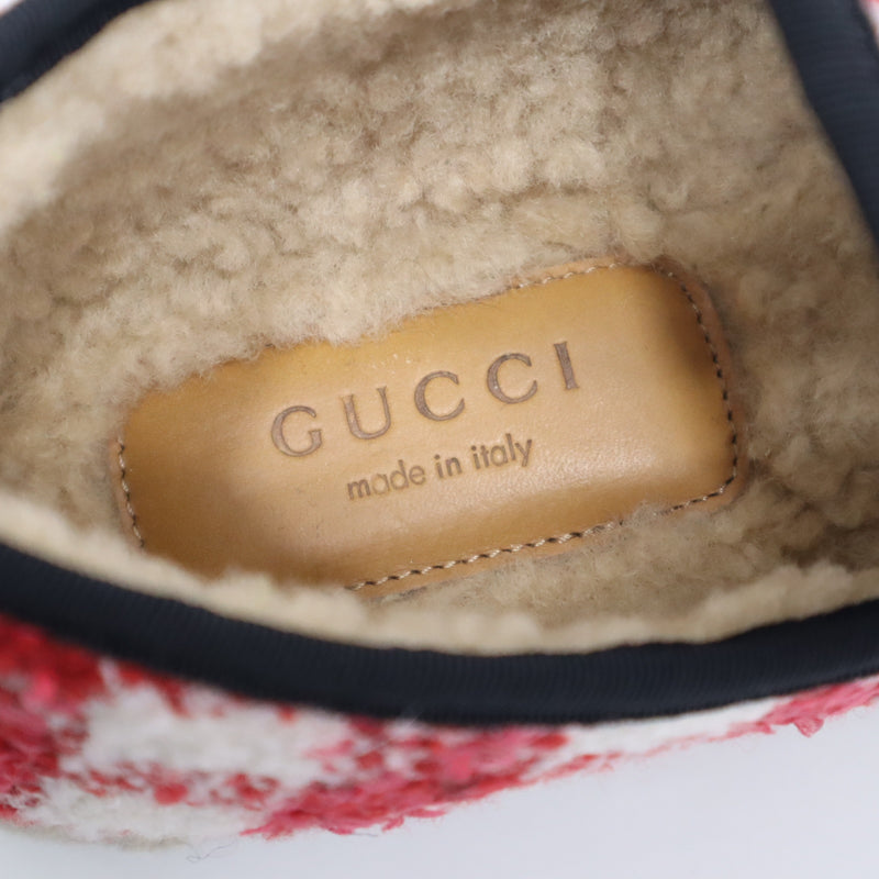未使用 GUCCI グッチ 575850 ローファー ホースビット チェック ツイード レッド 36 1/2サイズ レディース 箱有 H9375