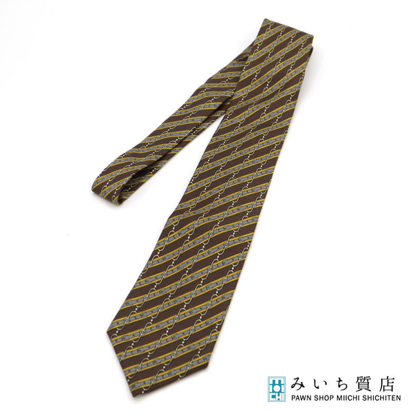 HERMES エルメス ネクタイ ブラウン 774 シルク100％ 総柄 タグあり 服飾小物 ko73