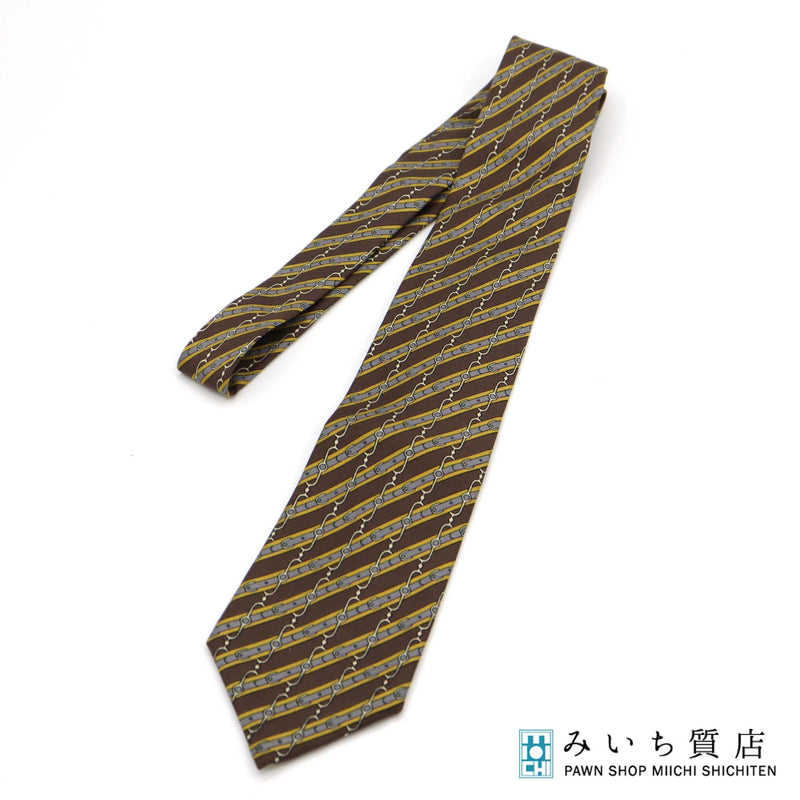 HERMES エルメス ネクタイ ブラウン 774 シルク100％ 総柄 タグあり 服飾小物 ko73
