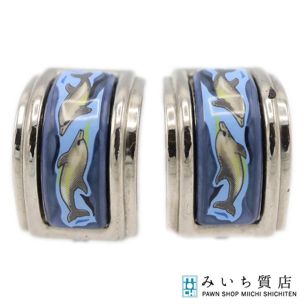 HERMES エルメス エマイユ イヤリング 七宝焼き ドルフィン イルカ イヤリング アクセサリー レディース H20191