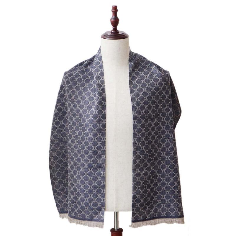CELINE セリーヌ マフラー ストール トリオンフ柄 シグニチャー フリースウール56％ ウール44％ ネイビー 服飾小物 H1318