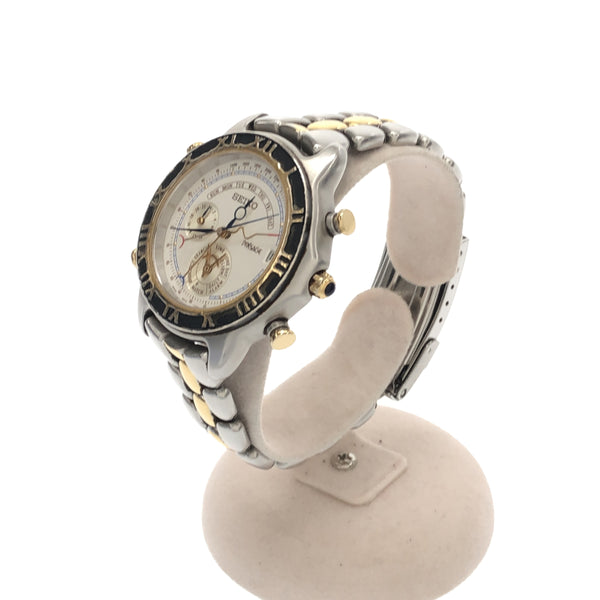 腕時計 稼働 セイコー SEIKO 6M13-7000 プレサージュ パーペチュアルカレンダー ホワイト文字盤 SS クォーツ eco17
