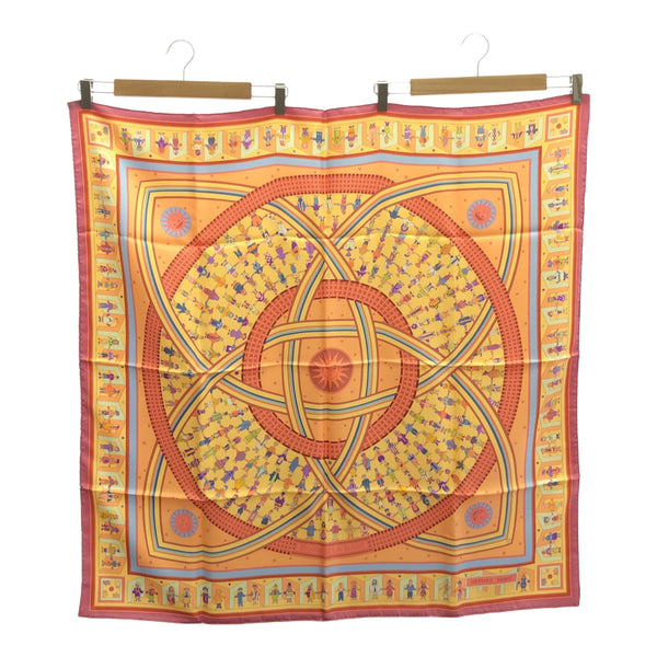 HERMES エルメス スカーフ カレ90 DONNER LA MAIN 手を差し伸べる シルク100% オレンジ系 服飾小物 箱 H17444
