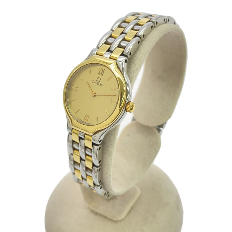 腕時計 稼働 OMEGA オメガ デビル 595 0101 cal.1455 クォーツ ゴールド色文字盤 2025.6電池交換済 H19057