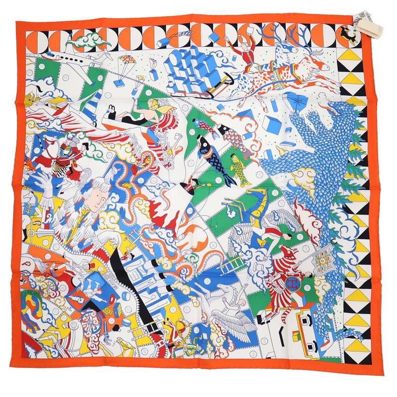 未使用 HERMES エルメス カレ70 エルメスの叙事詩 デタイユ L'Epopee d'Hermes Detail シルク100 マルチカラー 箱有 H19252